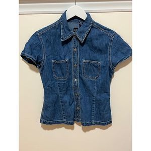 GAP Cotton Denim Snap Short Sleeve Collared Shirt Size S